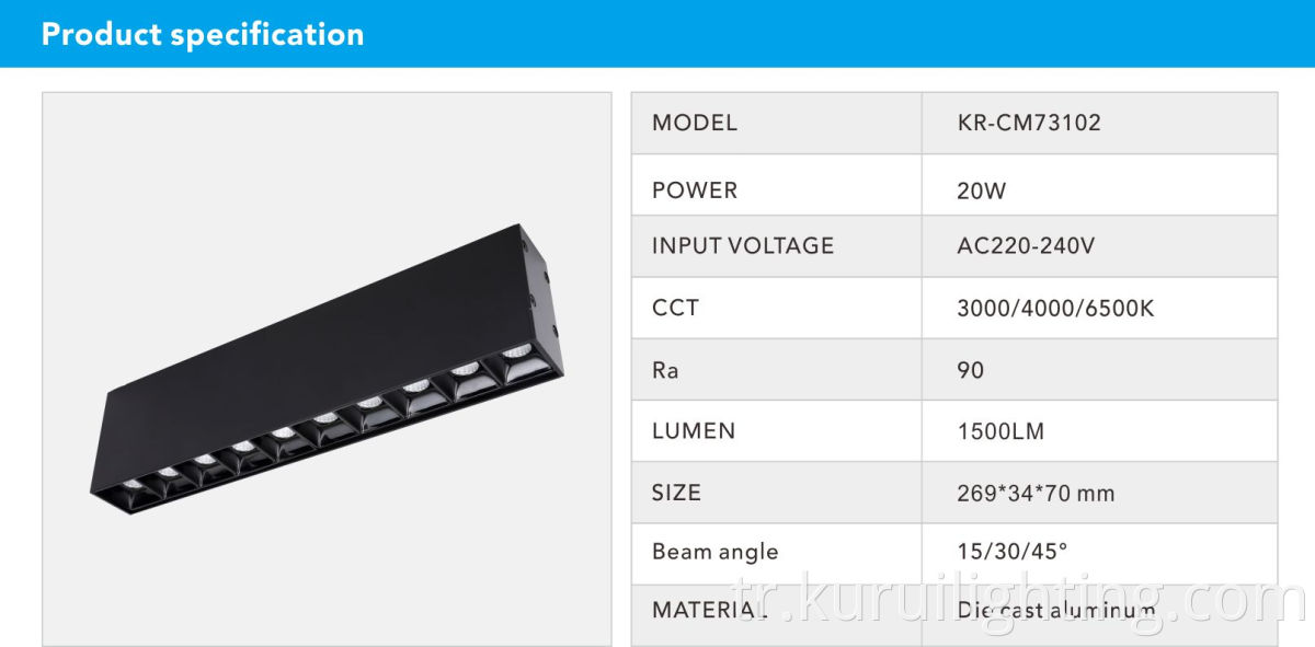 20W gömme alüminyum LED mini ızgara ışığı